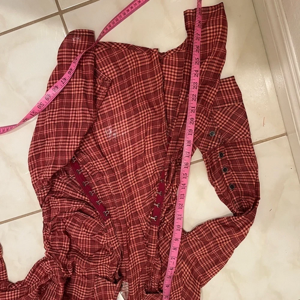 NWT Womens Size XS We The Free By Free People Shirt Dress Plaid Button Up Red‌‌‍ - Picture 6 of 11